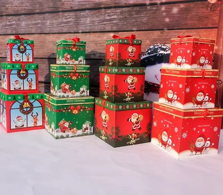 درب و پایه جعبه های هدیه کریسمس مقوایی جعبه تزئینات کریسمس با روبان